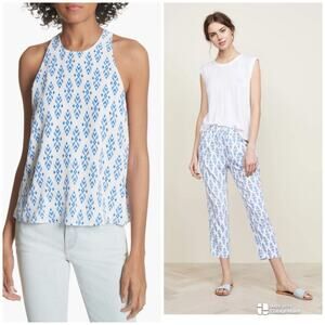 Joie Brighton E Sleeveless Top and Dilys Ikat Cropped Pants Silk Set Baja Blue